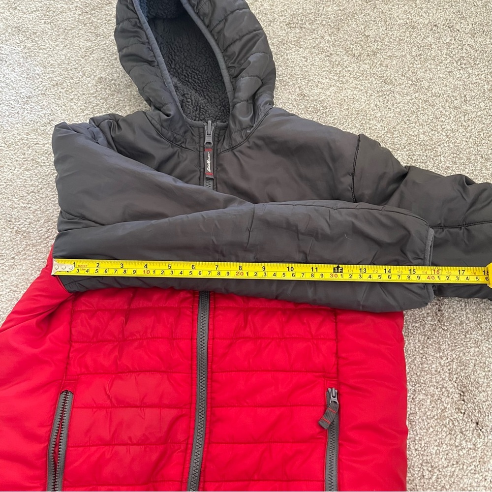 Eddie Bauer Kids Puffer Jacket with hood Red & Gray size M10/12 - Picture 10 of 10